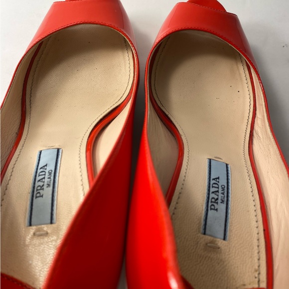 Prada open Toe Pumps Heels wedge platform patent leather red 37 - Picture 5 of 9